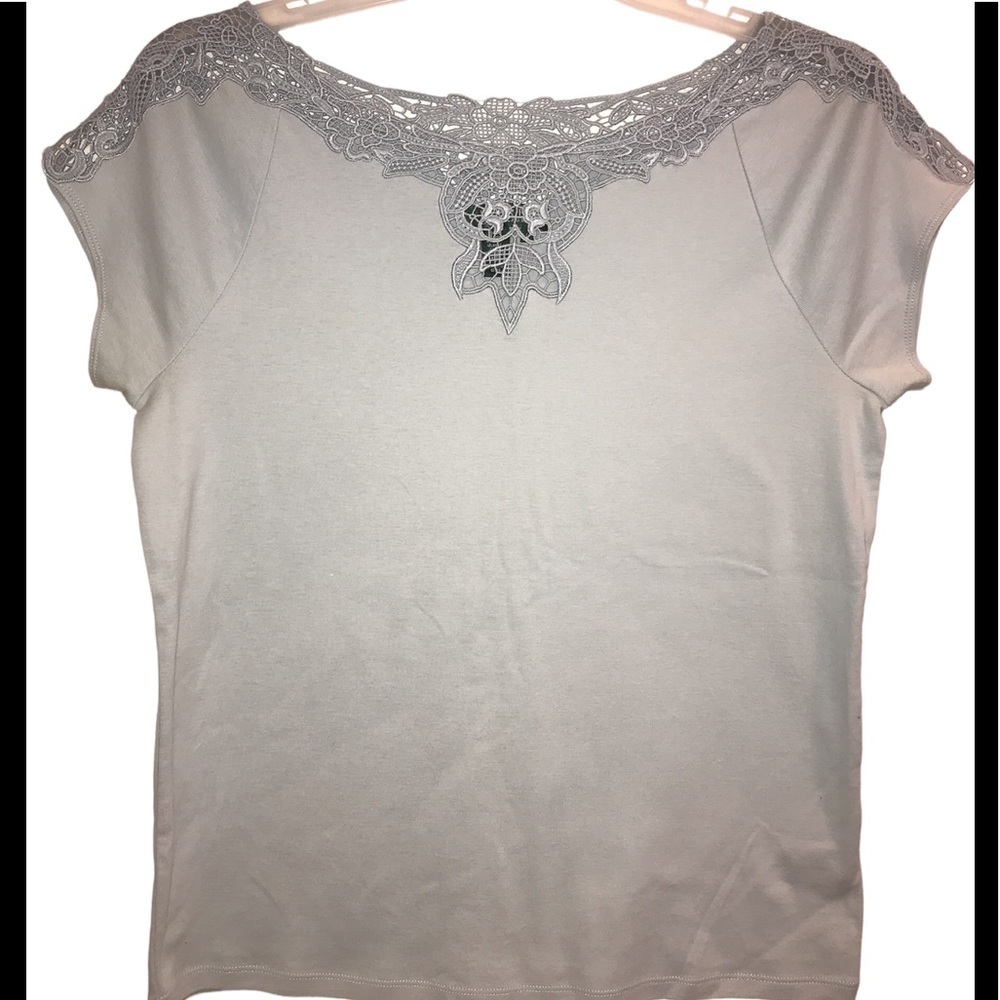 Vintage Lauren Ralph Lauren Crochet Lace Shoulder Cap Sleeve Tee Shirt Top L
